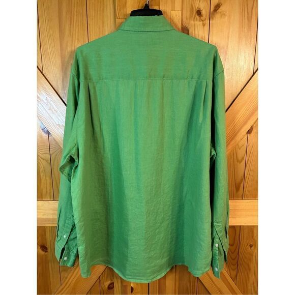 Alan Flusser Green Linen Button Up Shirt Mens XL Long Sleeve Pocket (0375) - Picture 5 of 5